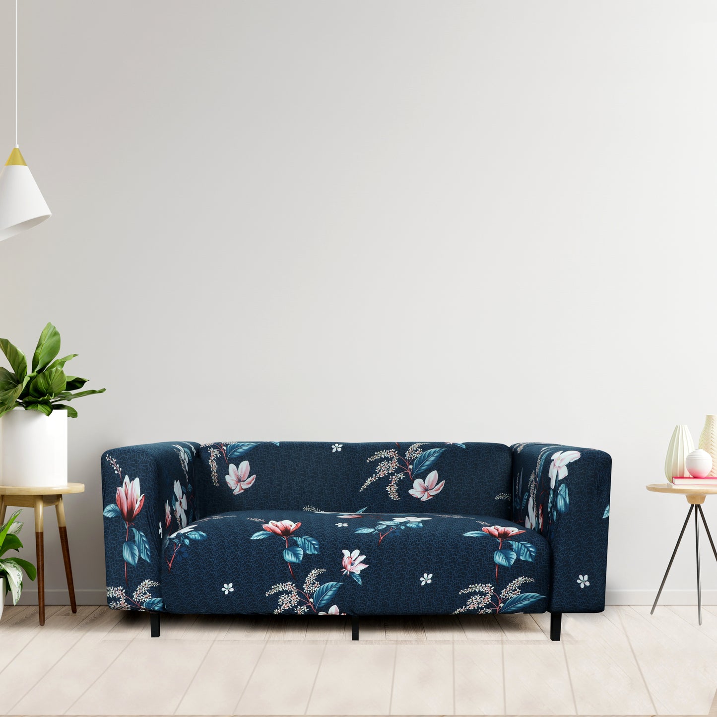 Printed Sofa Cover - Dark Blue Lotus