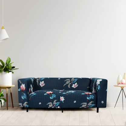 Printed Sofa Cover - Dark Blue Lotus