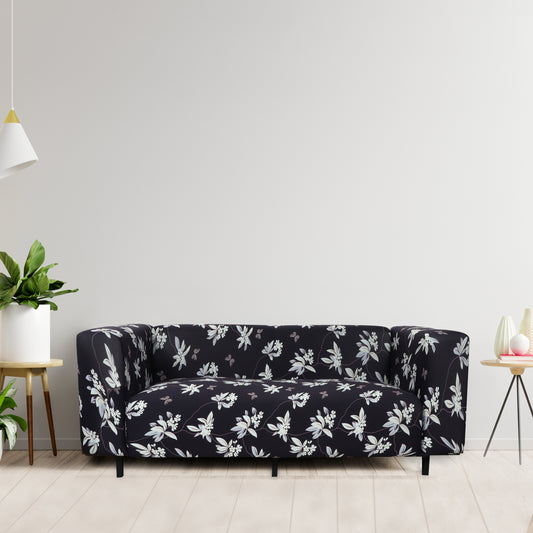 Printed Sofa Cover - Black Flower