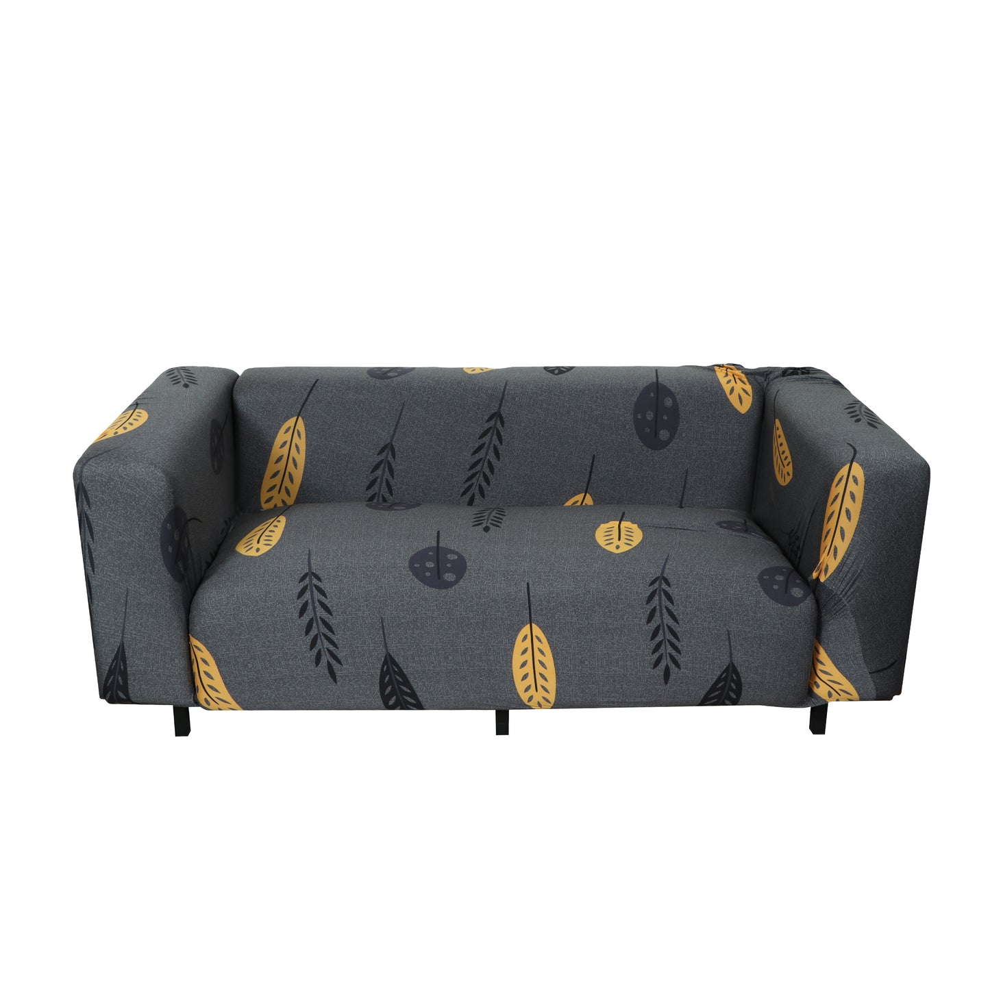 Printed Sofa Cover - Grey Mustard Leaf