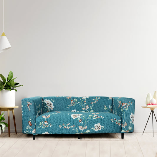 Printed Sofa Cover - Bottle Green Flower