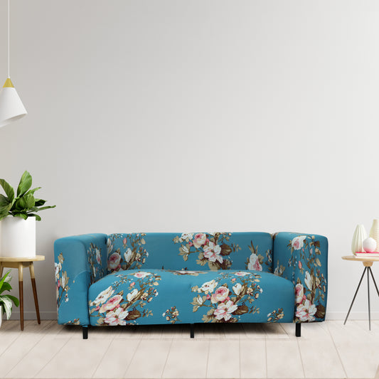 Printed Sofa Cover - Blue Flower