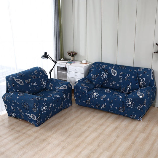 Printed Sofa Cover - Dark Blue Paisley