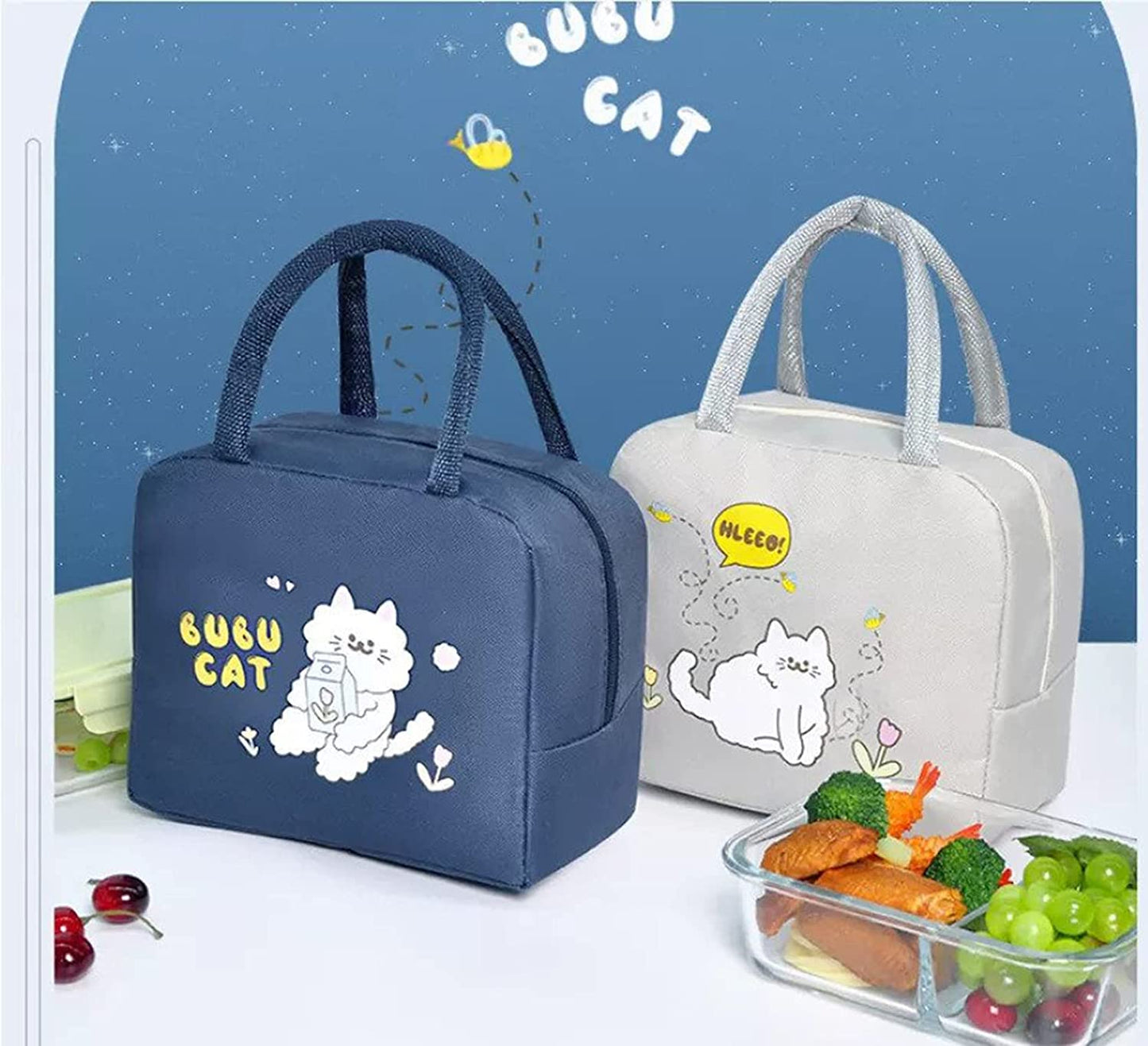 Cat Printed Insulated Reusable Lunch Bag(Bubu Cat)