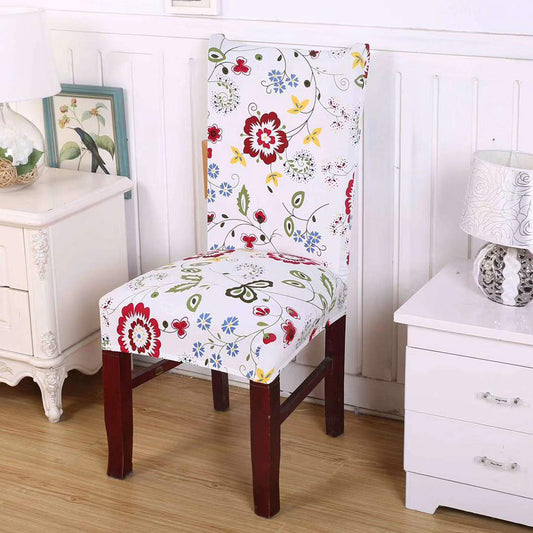 Elastic Chair Cover - White Red Flower