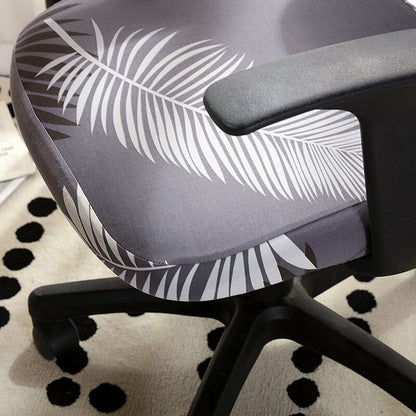 Leaf Printed Office Chair Cover-Grey