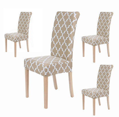 Printed Elastic Chair Cover - Beige Diamond