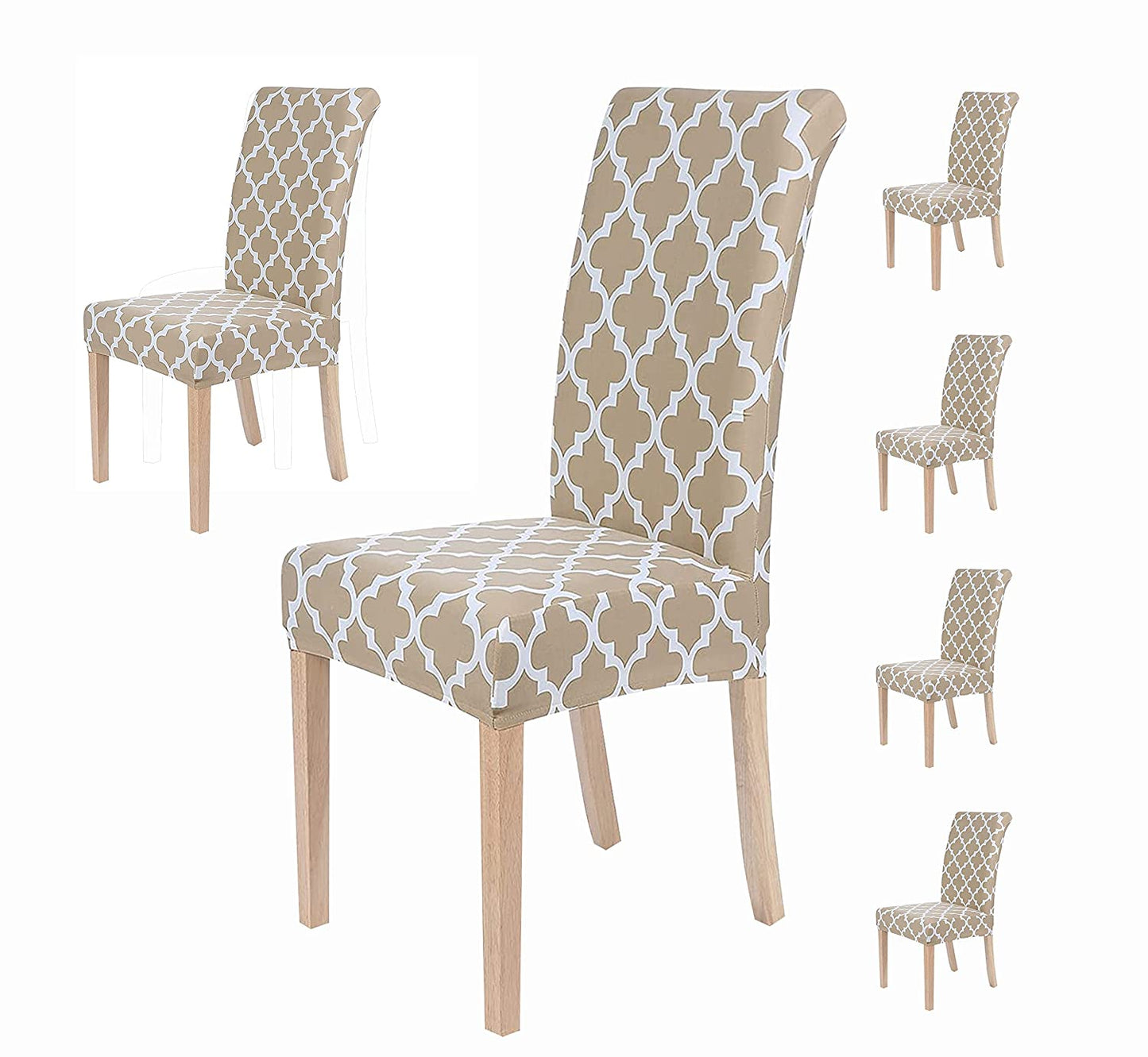 Printed Elastic Chair Cover - Beige Diamond